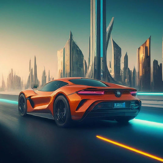 Futuristic car on highway, illustrating autonomous driving connectivity in modern mobility.